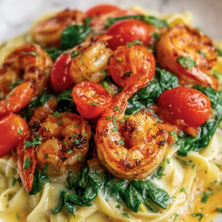 Garlic Butter Shrimp Pasta with Cherry Tomatoes and Spinach Recipe
