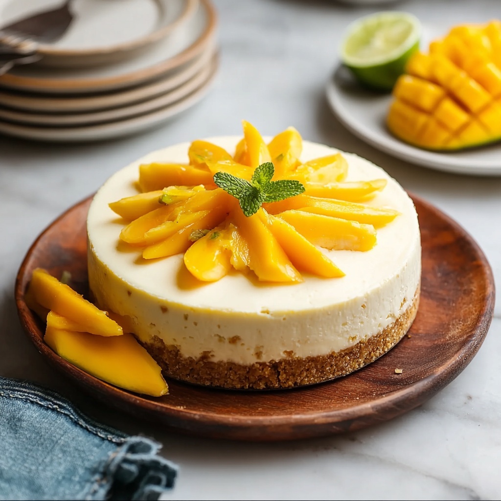 Mango Coconut Cheesecake: A Tropical No-Bake Delight Recipe - Recipe Image