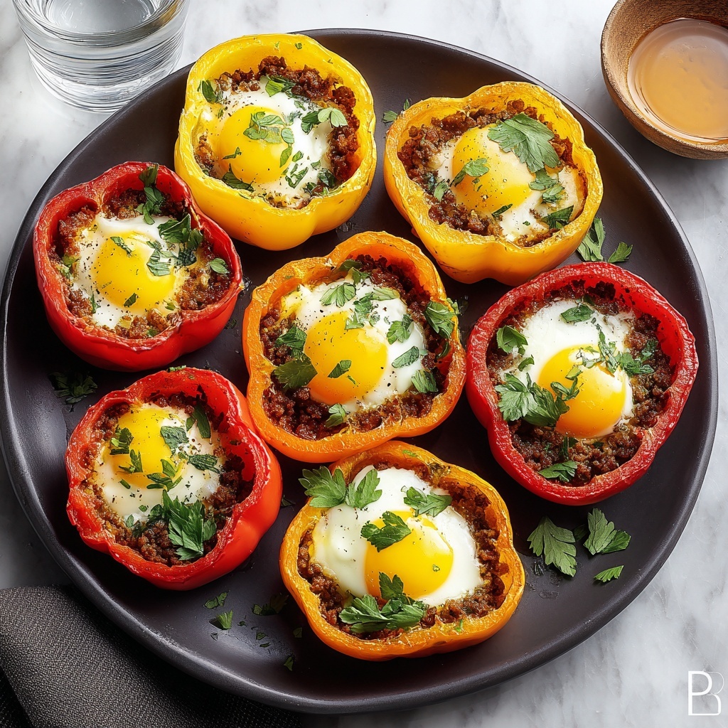 Baked Eggs in Bell Pepper Rings Recipe - Recipe Image