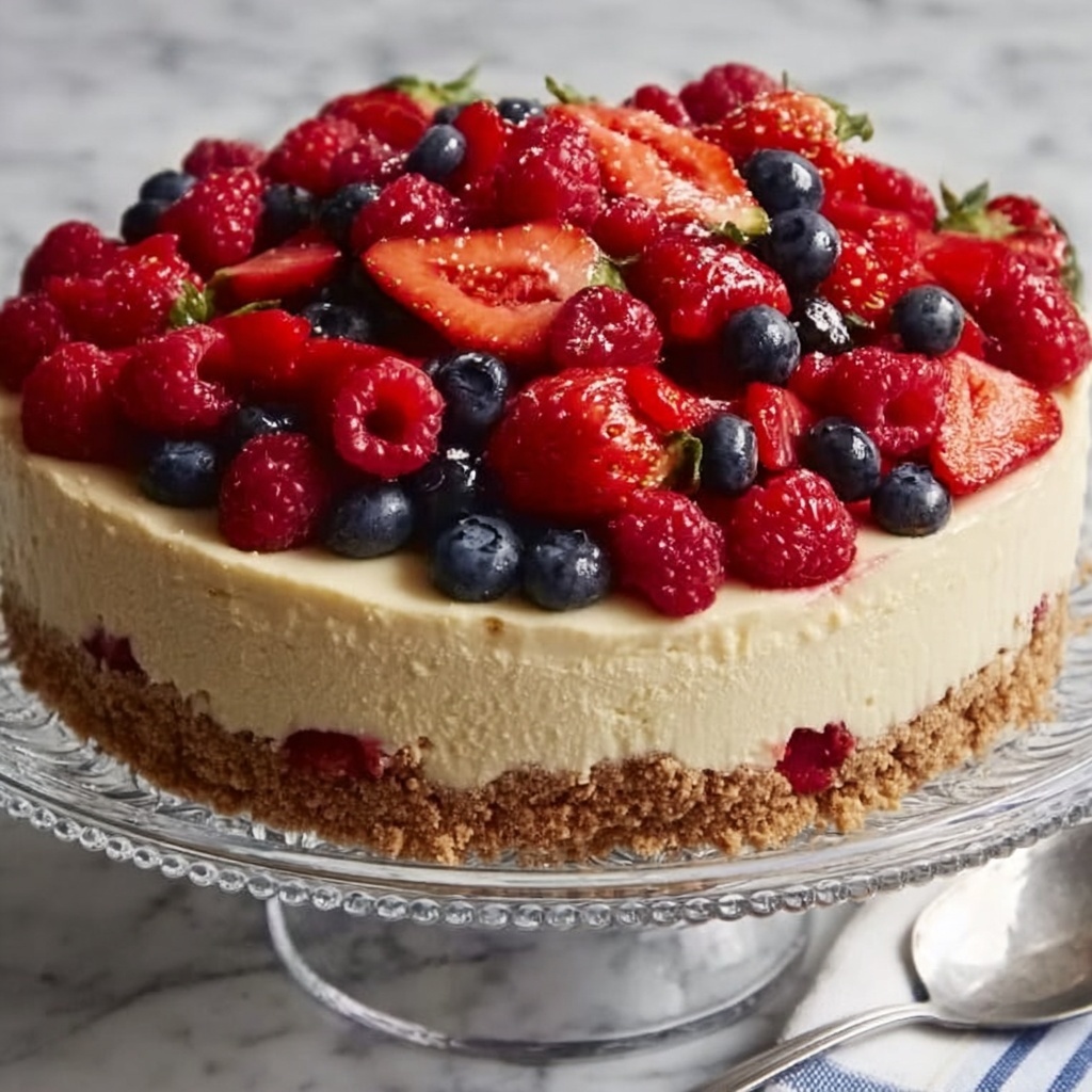 No-Bake Cheesecake Flag Cake Recipe - Recipe Image