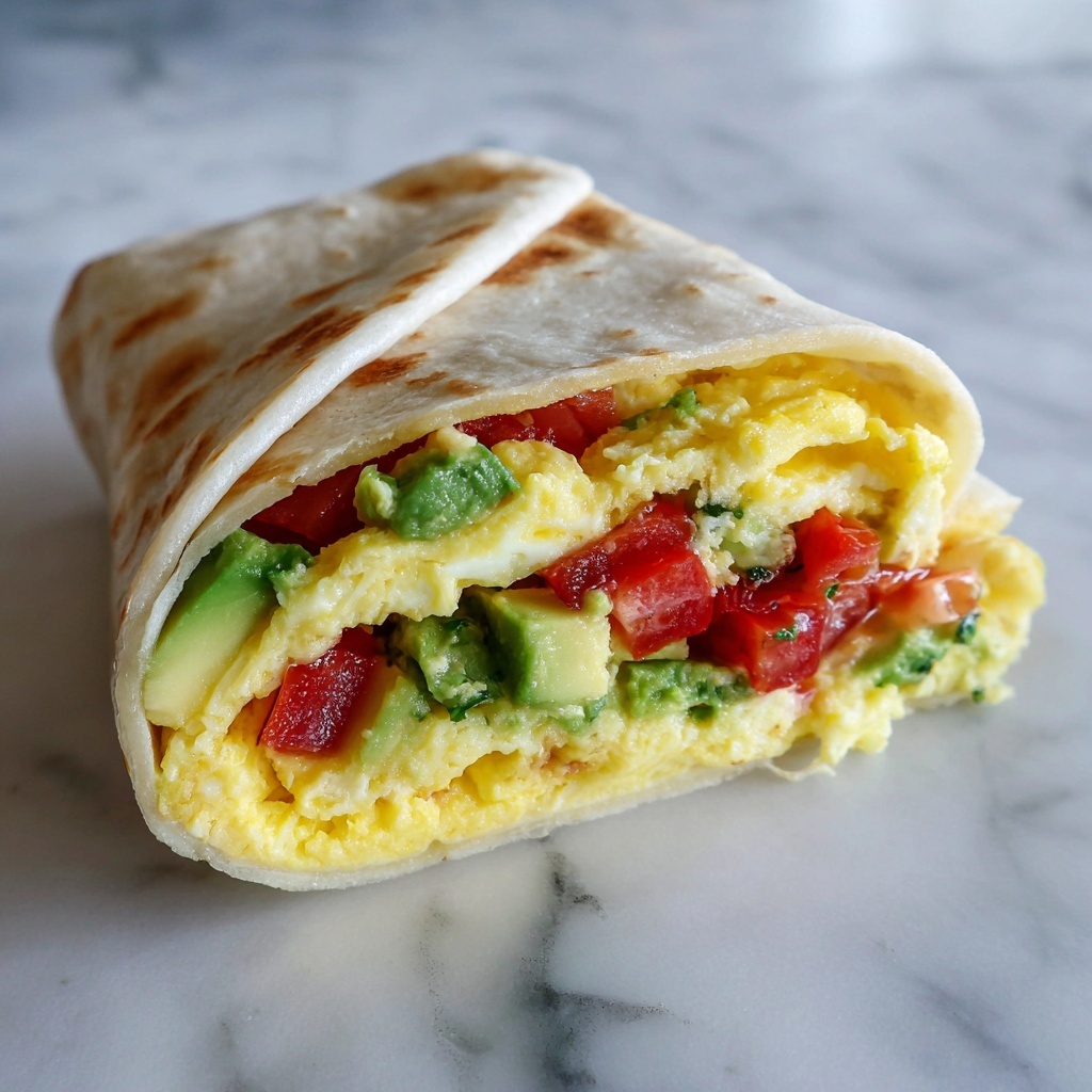 Low Carb Breakfast Burrito with Eggs, Avocado, and Sautéed Vegetables Recipe - Recipe Image