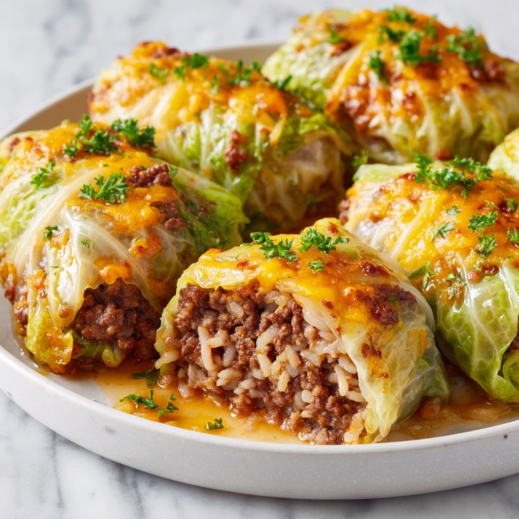Chicken and Rice Stuffed Cabbage Rolls with Creamy Tomato Sauce Recipe - Recipe Image