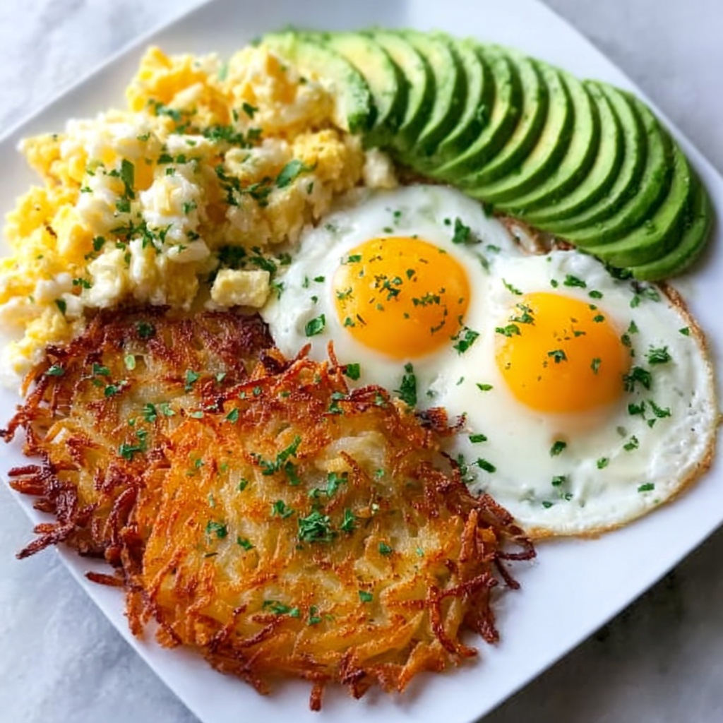 Loaded Hash Browns with Scrambled Eggs and Fresh Toppings Recipe - Recipe Image