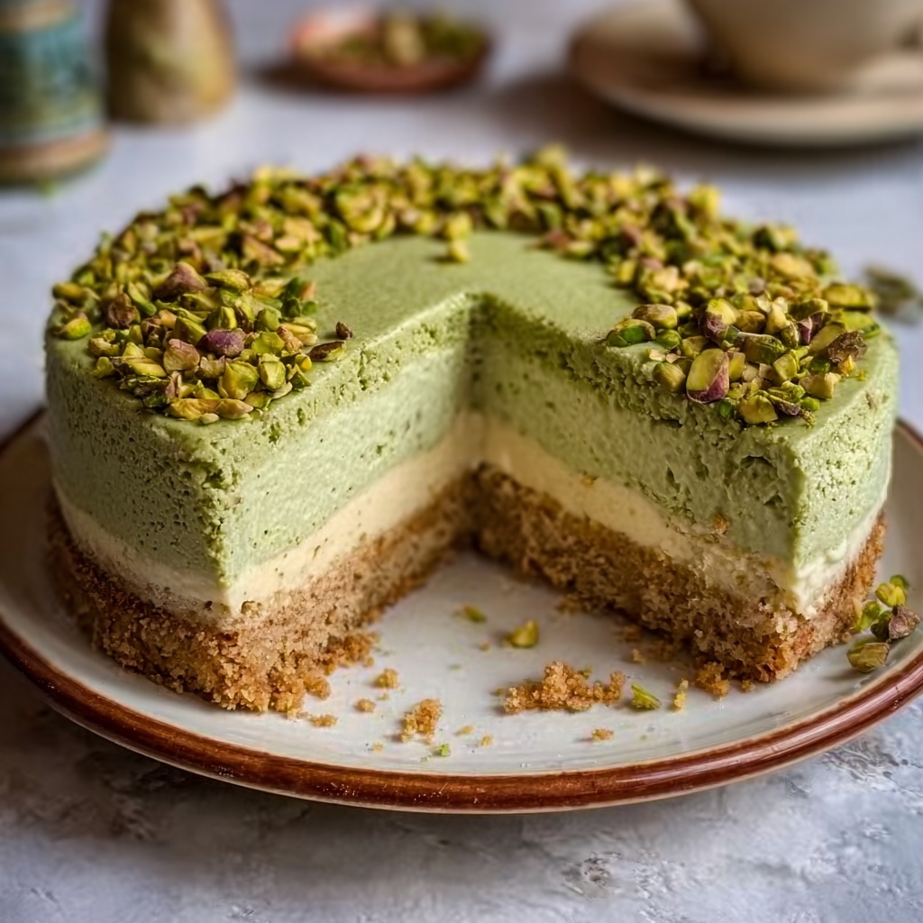Pistachio Cheesecake with Almond Crust Recipe - Recipe Image