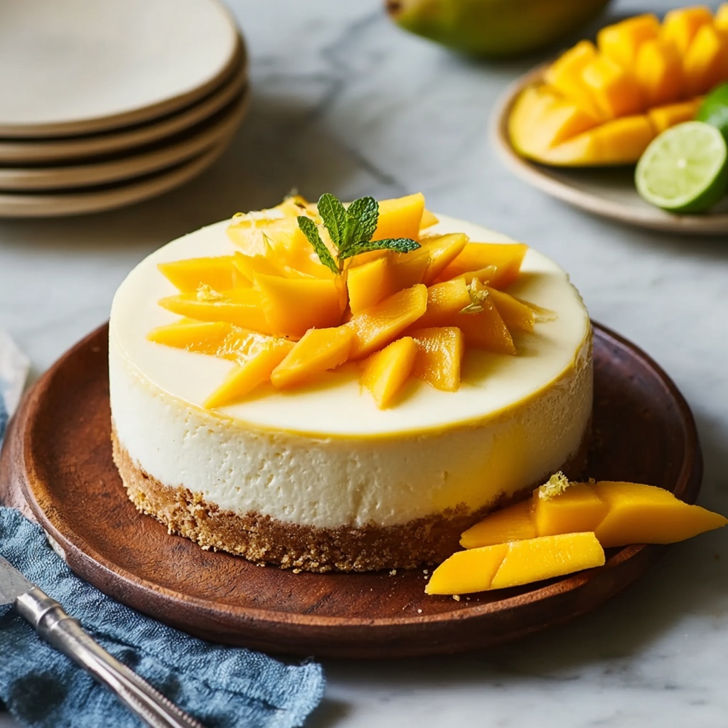 Mango Coconut Cheesecake: A Tropical No-Bake Delight Recipe - Recipe Image