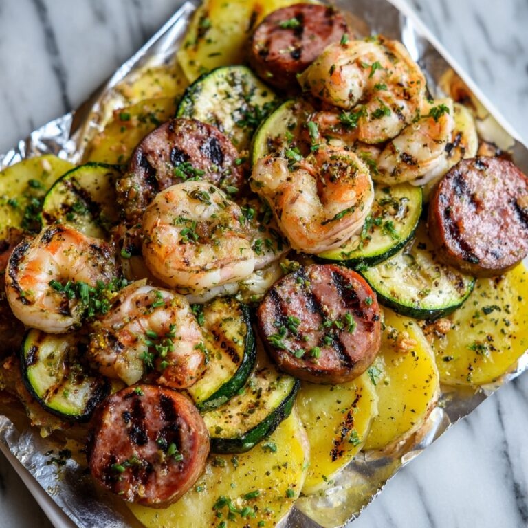 Shrimp, Zucchini, Potatoes, and Spicy Italian Sausage Foil Pack Recipe
