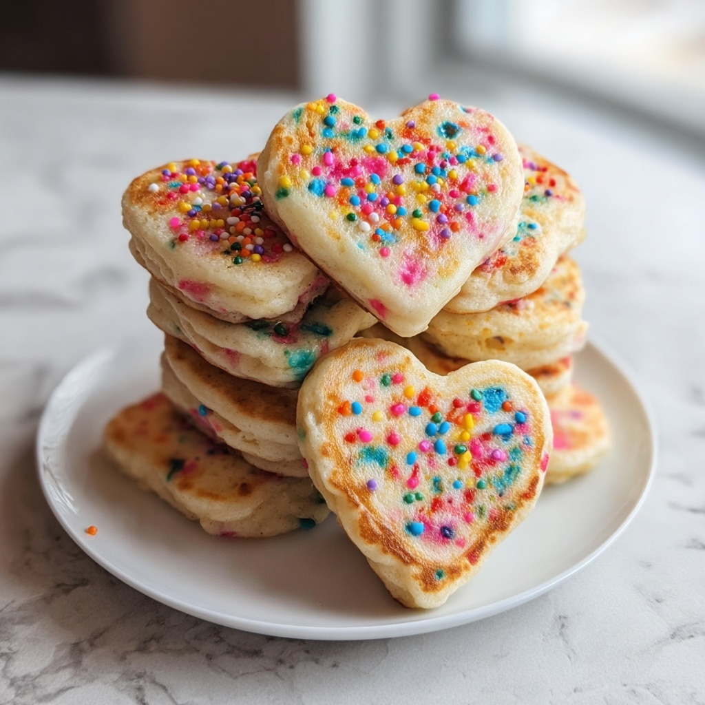Rainbow Sprinkle Heart Pancakes Recipe - Recipe Image
