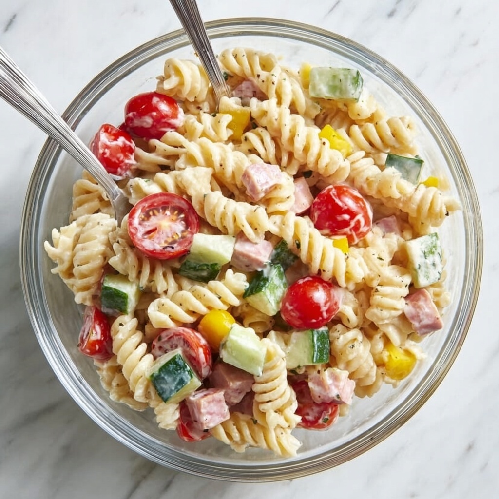 Protein Pasta Salad with Feta, Salami, and Greek Yogurt Dressing Recipe - Recipe Image