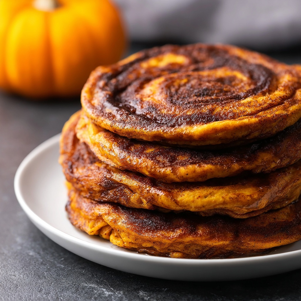 Pumpkin Cinnamon Roll Pancakes with Cream Cheese Glaze Recipe - Recipe Image