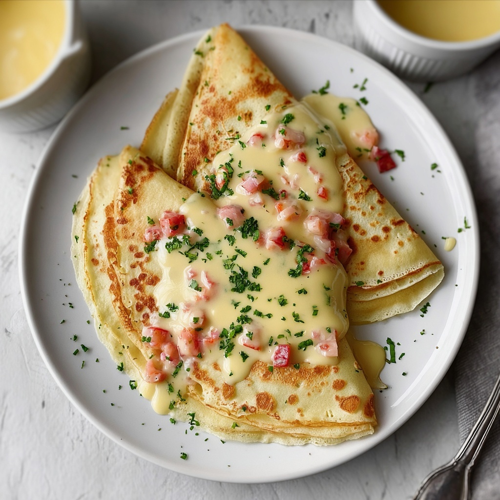 Savory Breakfast Crepes with Spinach, Cheese, and Tomatoes Recipe - Recipe Image
