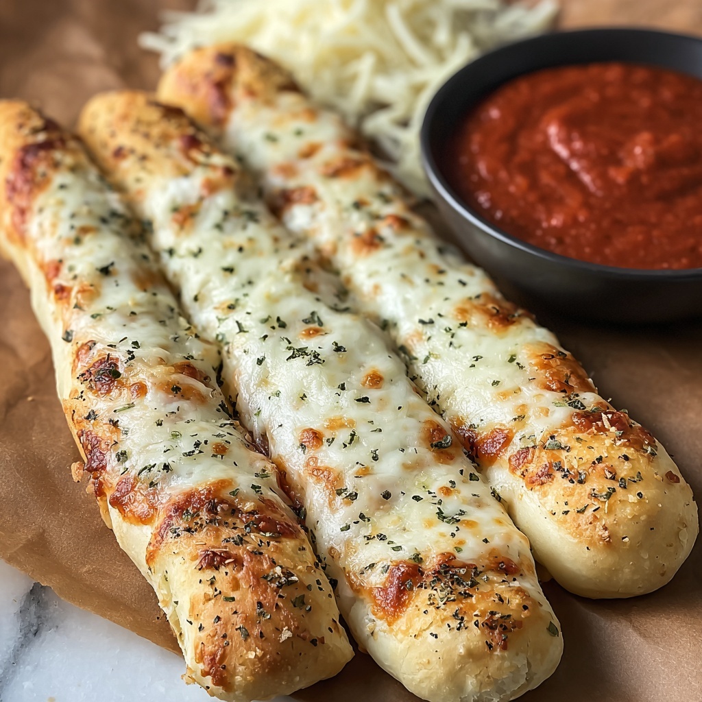 Cheesy Garlic Breadsticks with Marinara Dip Recipe - Recipe Image