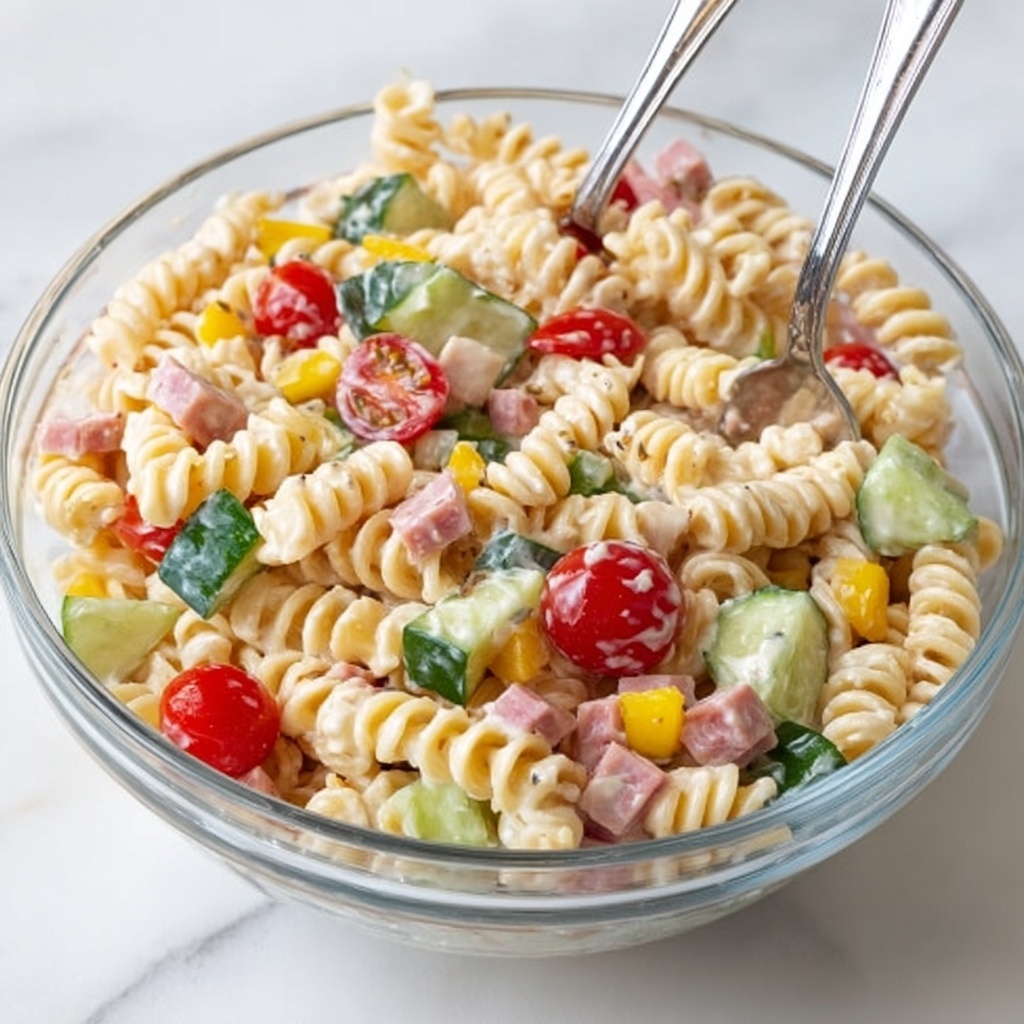 Protein Pasta Salad with Feta, Salami, and Greek Yogurt Dressing Recipe - Recipe Image